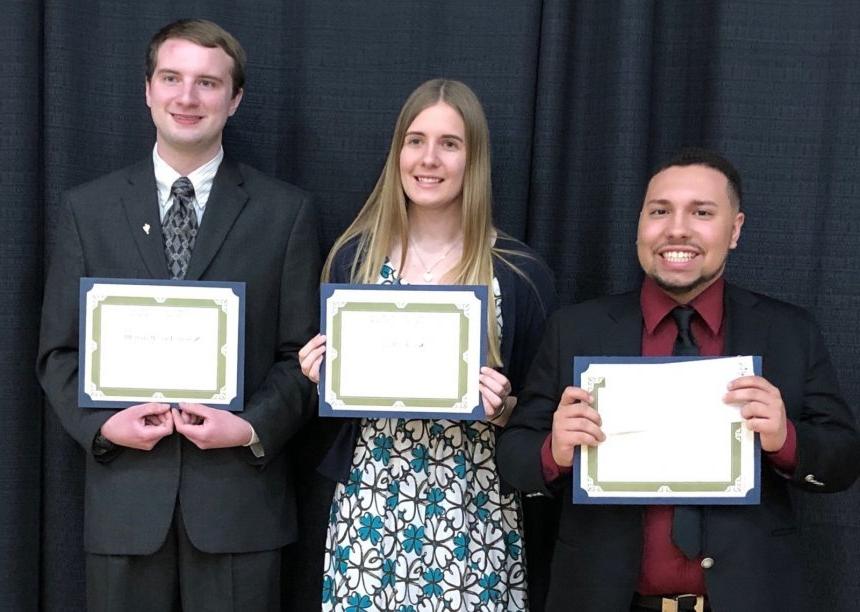 From left, 2019 Henderson Outstanding Tutor award recipients Shawn DaRosa in science, Kaia Lindberg in math, and Nelson "Trey" Powers in writing.