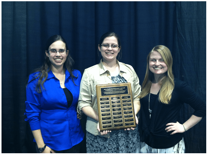 From left: 2014 Henderson Outstanding Tutor Award recipients Kaitlin Muttitt in math, Catherine Grimm in science, and Leah Catania in writing. 