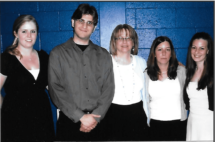 From left: 2009 Henderson Outstanding Tutor Award recipients Melinda McLaughlin in math, (Coordinator of Science Center Jennifer Alexander and Coordinator of Writing Center Karen Bilotti), Gregory Souza in writing, and Katelyn Porter in science.